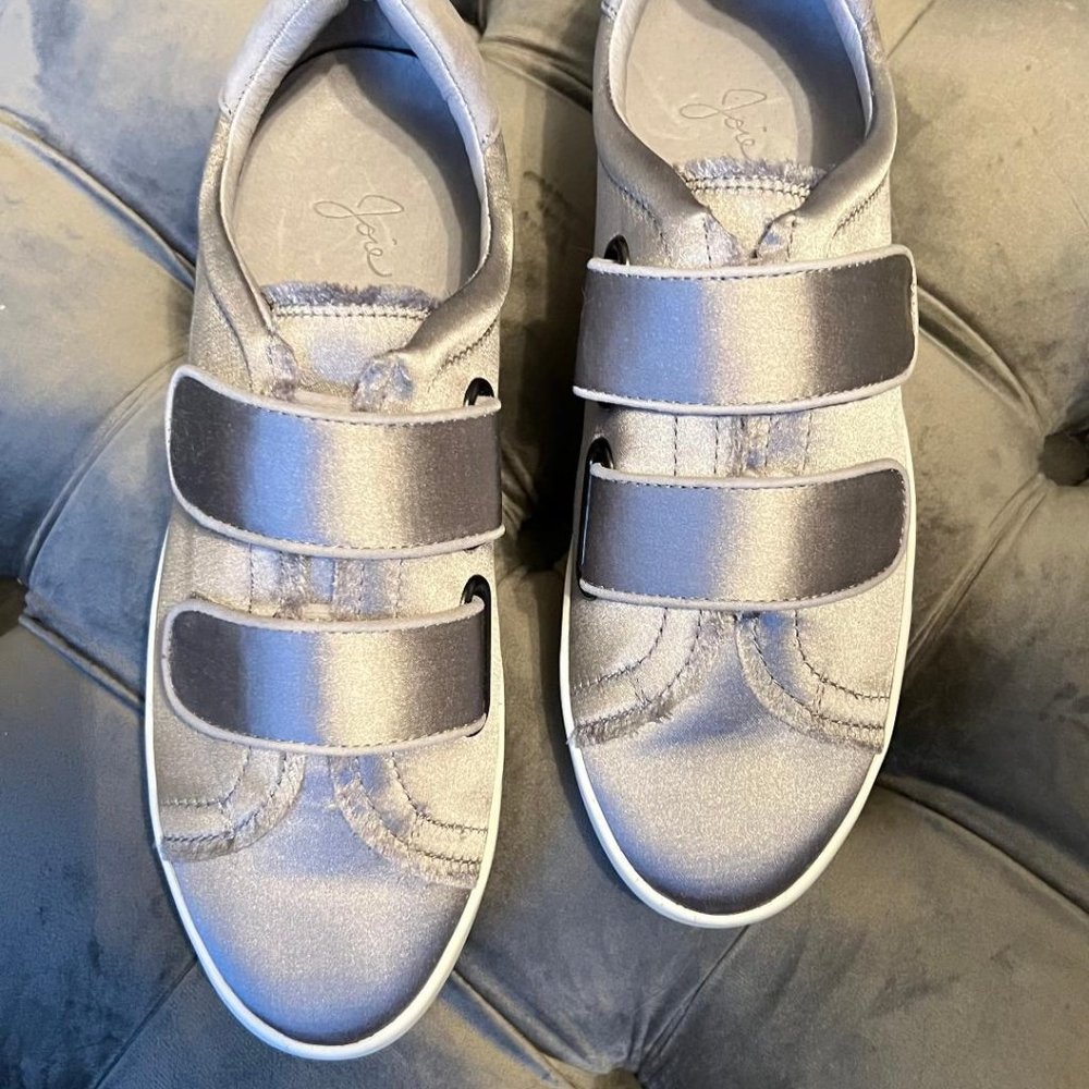 New Joie Diata satin silver velcro tennis shoes: Size 36 (5.5-6 US Shoe Size)